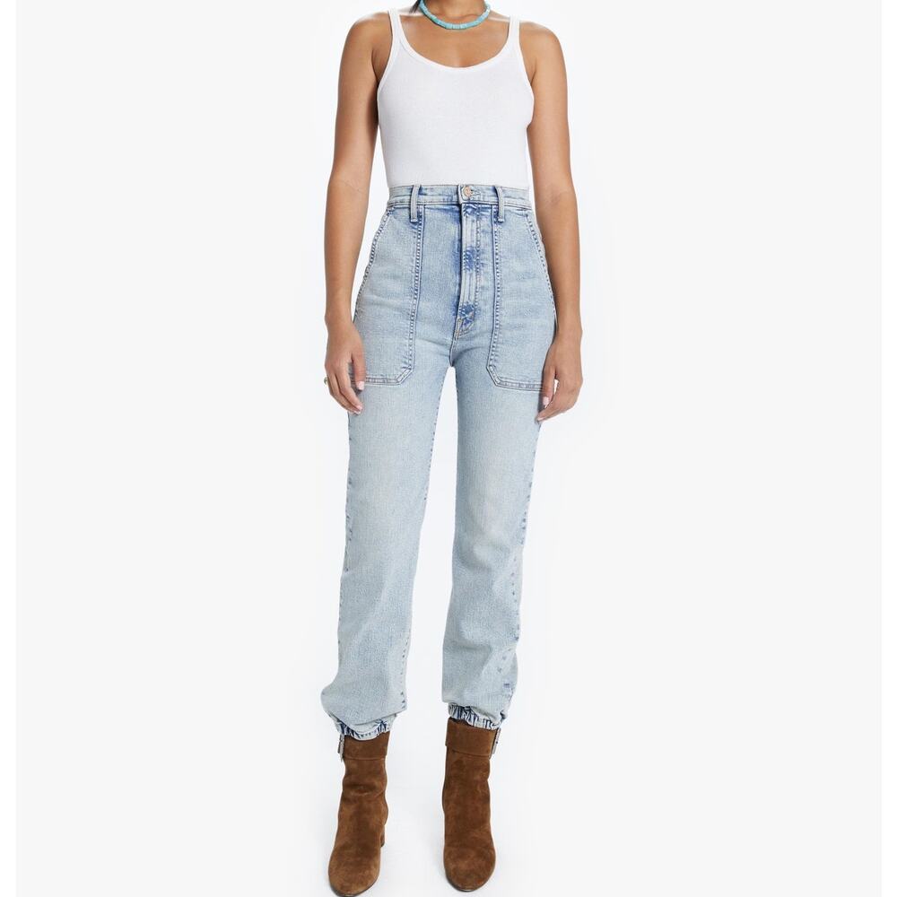 Mother The Wrapper Patch Springy Ankle Jeans 27 NEW Marrakesh Days Wash Denim